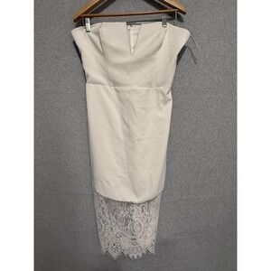 Bebe Dress Womens 12 White Strapless V Neck Lace Hem Bodycon Midi Party Cocktail